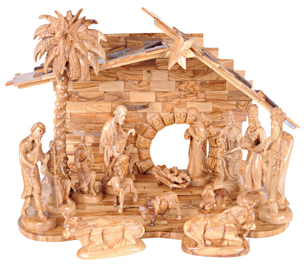 15 Piece Very Large Olive Wood Nativity Set - Brown, 1 Nativity