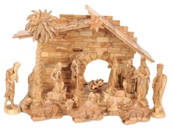18 Piece Church Size Olive Wood Nativity Set - Brown, 1 Nativity