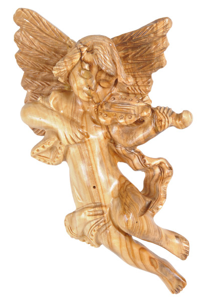 Angel Playing Violin Wall Statue 7 Inches - Brown