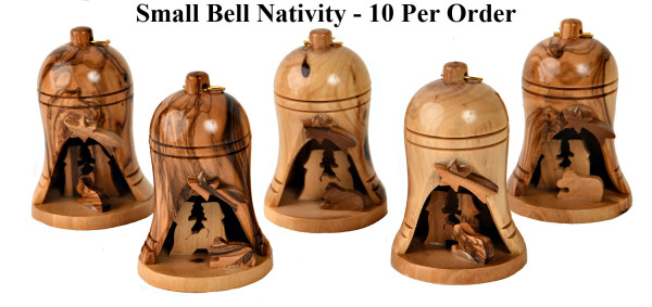 Bulk Small 2.75&ldquo; Olive Wood Bell Nativity Ornaments - 10 @ $8.50 Each