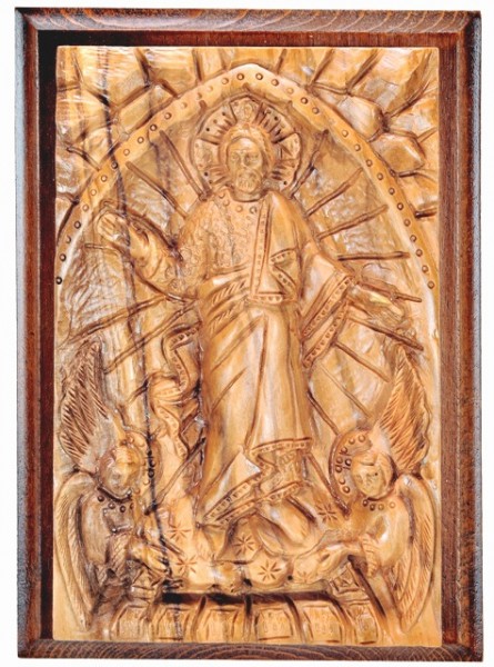 Carved Olive Wood Icon of the Resurrection of Jesus - Brown, 1 Icon