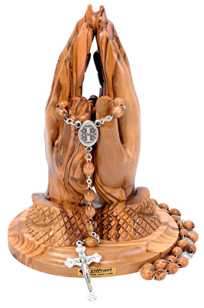 Catholic Praying Hands Statue with Rosary 6.25 Inches - Brown, 1 Statue