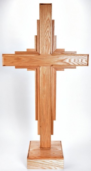 Large 5'4&quot; Contemporary Red Oak Standing Wooden Cross - Brown, 1 Cross