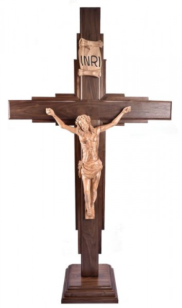 Large 6 Feet 4 Inches Standing Contemporary Carved Wooden Crucifix - Brown, 1 Crucifix