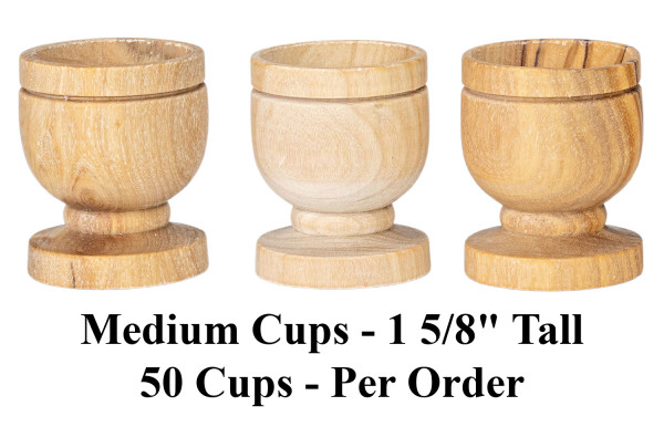 Medium Olive Wood Communion Cups  - 50 Cups @ $1.40 Each