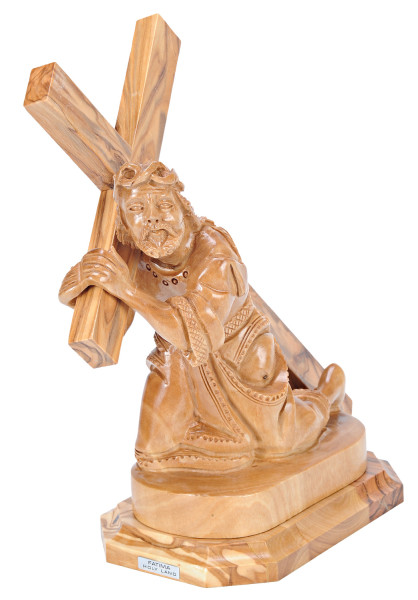 Olive Wood Statue Jesus Carrying the Cross 7.5 Inches - Brown, 1 Statue