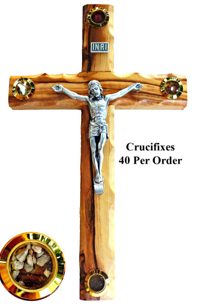 Wholesale Small 4.5&quot; Wall Crucifixes with Relics - 40 Crucifixes @ $9.80 Each