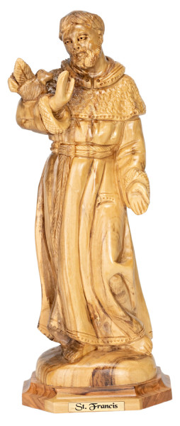 St. Francis Statue 10 Inches Tall Olive Wood - Brown, 1 Statue