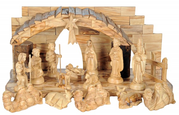 16 Piece Olive Wood Holy Land Nativity Set - Brown, 1 Nativity