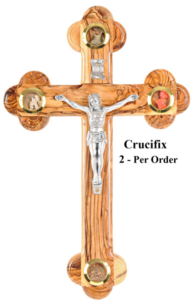 Unique Wall Crucifix with Relics 8.5 Inches Tall - 2 Crucifixes @ $31.99 Each