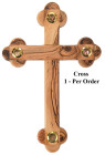 Olive Wood Wall Cross with 4 Holy Land Articles 13 Inches